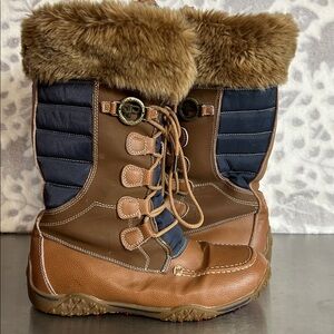 Pajar Women's navy blue chestnut lace up faux fur trim Phyllis Boots 39